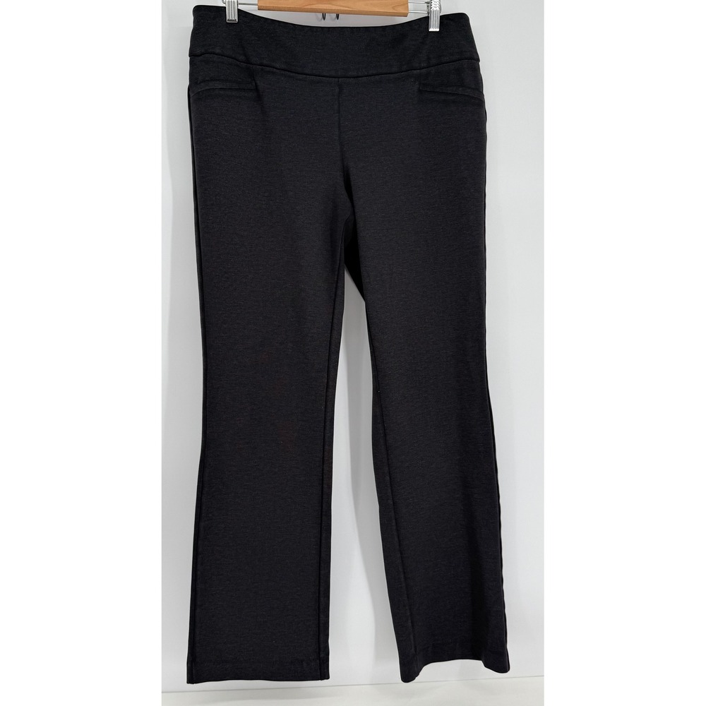 7th Ave Charcoal Pull On Straight Leg Dress Pants High Rise Stretch Women Sz L